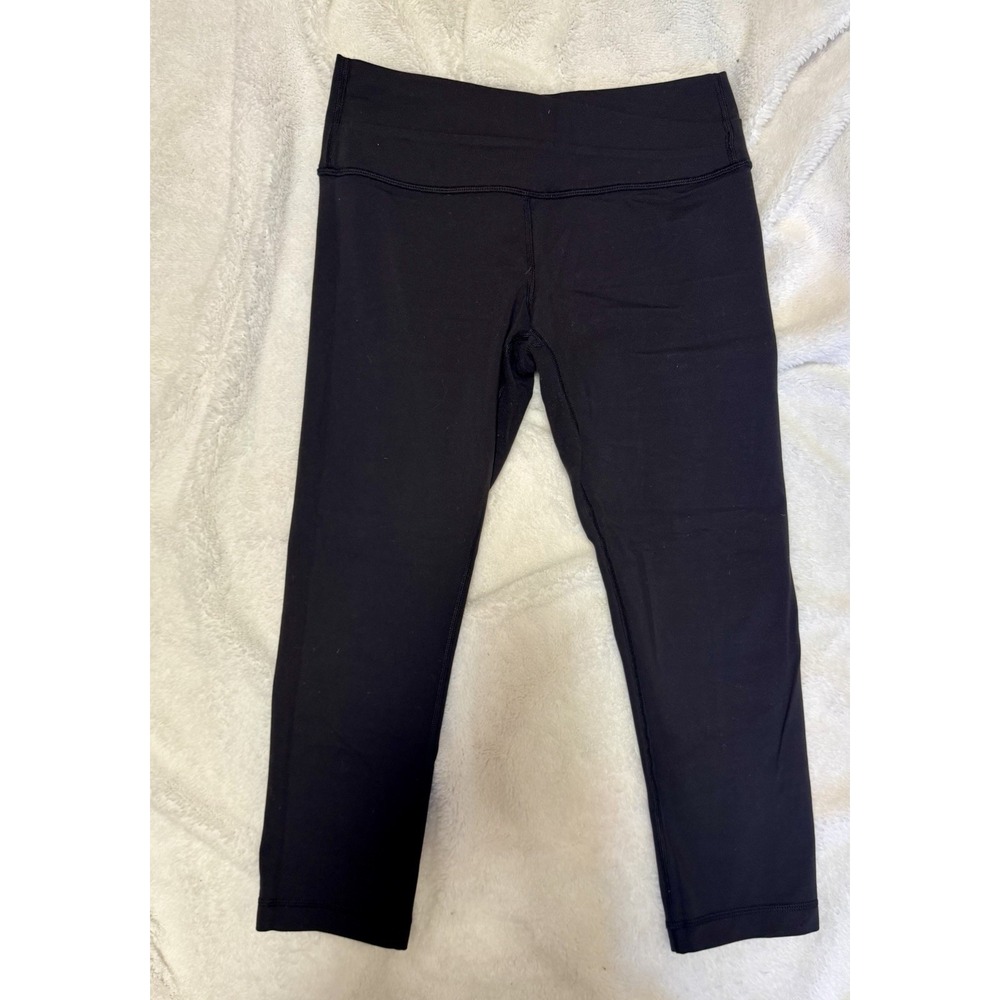 Lululemon Wunder Under‎ Crop Luon Leggings Black Double Waistband Size 6